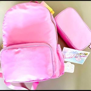 Stoney Clover Lane x Target pink backpack & pouch, Spring 2022 postcard/sticker